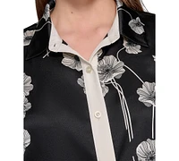 Karl Lagerfeld Paris Plus Flower-Print Button-Down Shirt