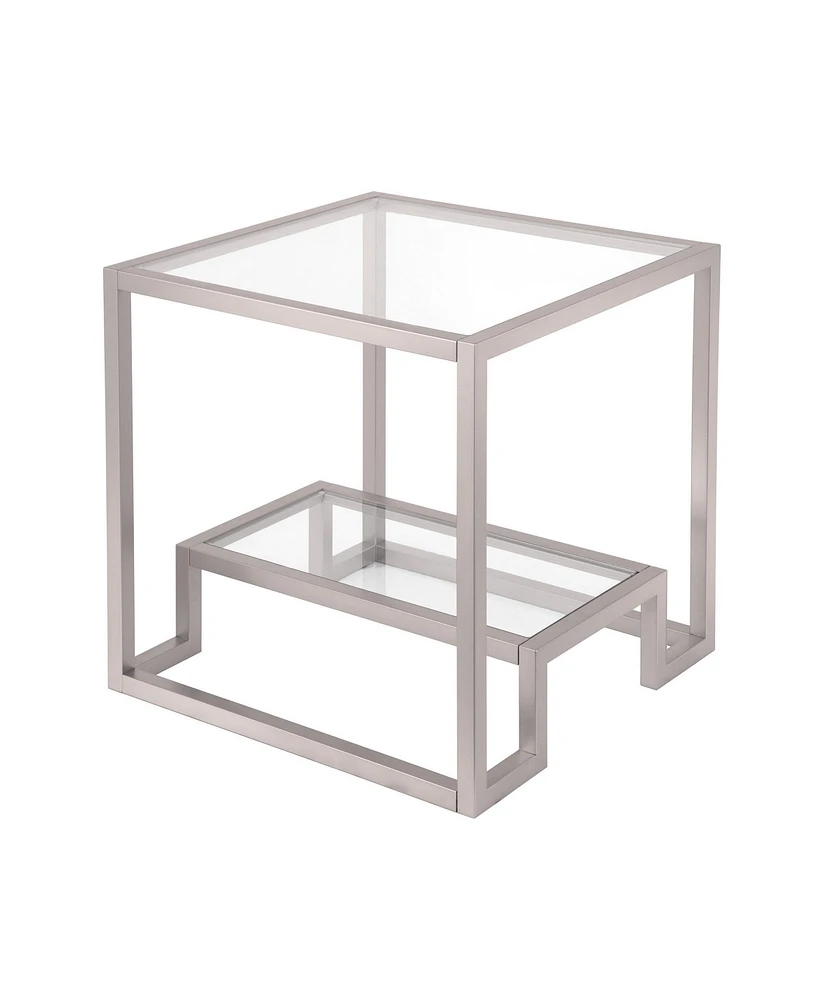 Modern Square End Table – 22" Glass Top with Durable Steel Frame and Shelf