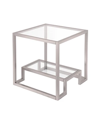 Modern Square End Table – 22" Glass Top with Durable Steel Frame and Shelf
