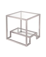 Modern Square End Table – 22" Glass Top with Durable Steel Frame and Shelf