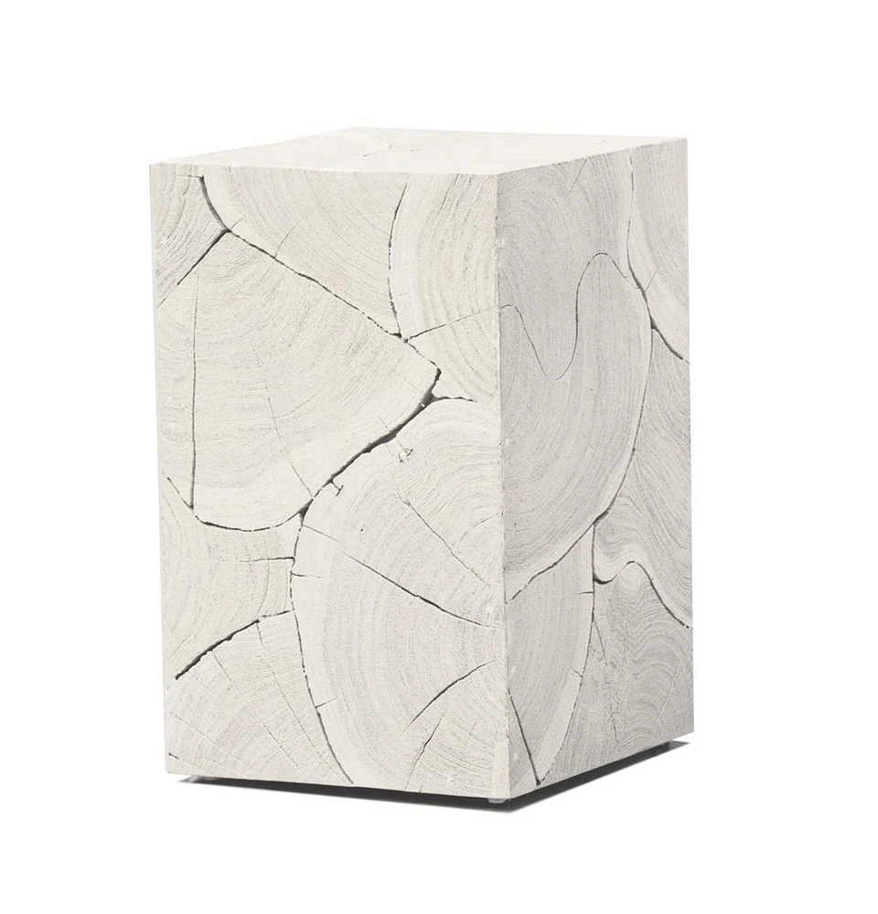 Whitewash Solid Wood End Table – 20-Inch Handmade Square Block Style