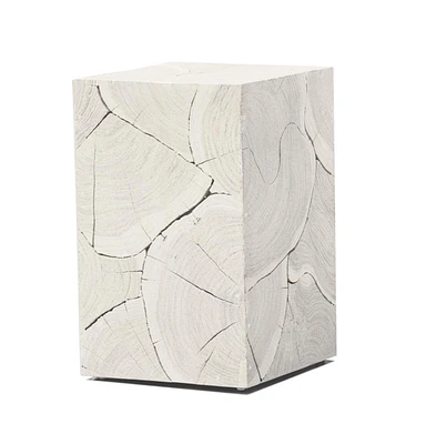 Whitewash Solid Wood End Table – 20-Inch Handmade Square Block Style