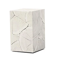 Whitewash Solid Wood End Table – 20-Inch Handmade Square Block Style