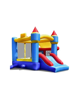 Castle Slide Inflatable Bounce House with Ball Pit and Basketball Hoop