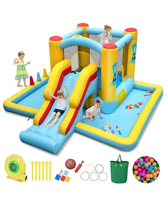 Inflatable Bounce House 7-in-1 Bouncy Castle with Slide and Tunnel with 480W Blower