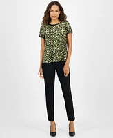 Ak Anne Klein Petite Animal-Print Button-Back Top