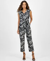 Ak Anne Klein Petite Printed V-Neck Jumpsuit