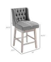 Set of 2 Counter Height Swivel Bar Stools with 27 Inch Seat Wingback Design and Tufted Backrest Solid Wood Frame and Footrest for Kitchen Island-The P