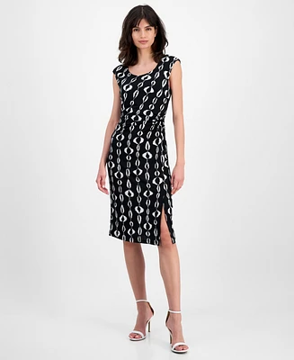 Connected Women's Printed Faux-Wrap Sheath Dress