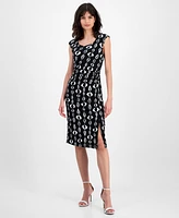Connected Women's Printed Faux-Wrap Sheath Dress
