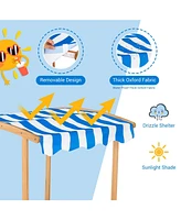 Kids Wooden Sandbox with Striped Canopy