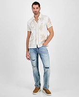 Guess Men's Floral Mirror Charm Short Sleeve Button-Front Shirt