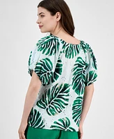 Anne Klein Women's Cotton Eyelet-Embroidered Leaf-Print Top
