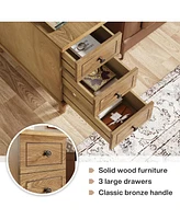 Tribesigns Solid Wood End Table, Fully Assembled Narrow Side Table with Drawers, Pre-Assembled Nightstand Slim Bedside Table for Small Spaces, Living