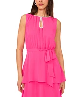 Msk Women's Keyhole-Neck Sleeveless Tiered Chiffon Gown