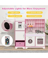 Kids Kitchen Playset Wooden Toy with Adjustable Led Lights and Washing Machine