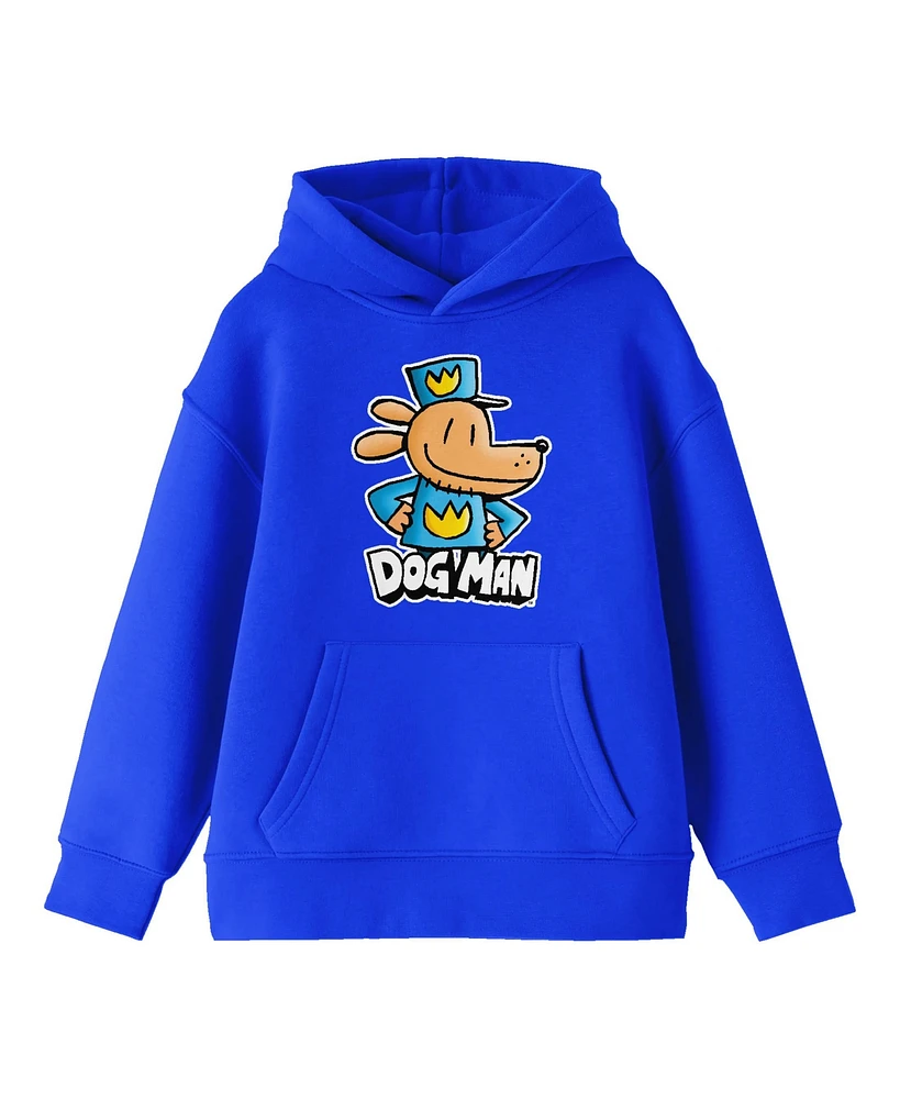 Dog Man Boys Character Posing Youth Royal Blue Long Sleeve Hooded Sweatshirt-xl