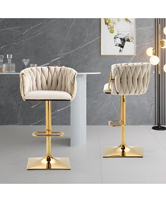 Set of 2 Swivel Adjustable Height Bar Stools with Backrest and Footrest Modern Counter Chairs Metal Base for Kitchen or Use-The Pop Ho
