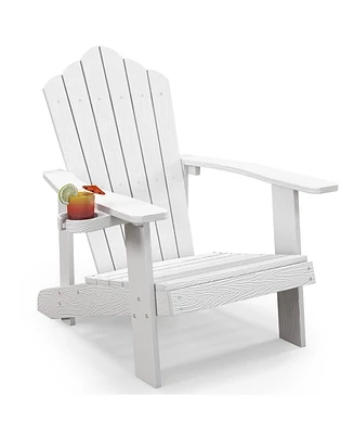 Gymax Patio Hips Outdoor Weather Resistant Slatted Chair Adirondack w/ Cup Holder