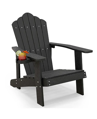 Gymax Patio Hips Outdoor Weather Resistant Slatted Chair Adirondack w/ Cup Holder