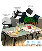 Gymax 7PCS Patio Dining Furniture Set w/ 6 Stackable Armchairs & Umbrella Hole