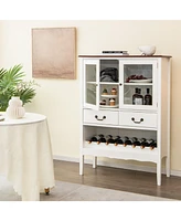 Gymax 2-Door Liquor Coffee Bar Cabinet Freestanding Buffet Sideboard Wine Rack Drawers