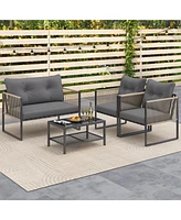 4 Pieces Outdoor Pe Rattan Conversation Sofa Set with Cushions