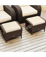 Set of 2 Outdoor Patio Pe Wicker Ottomans with Removable Cushions
