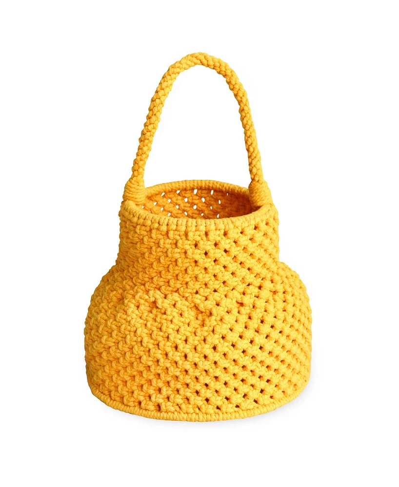 Petite Naga Macrame Vessel Basket Bag in Butter Yellow