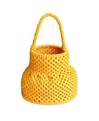 Petite Naga Macrame Vessel Basket Bag in Butter Yellow