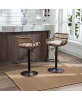 Set of 2 Modern Adjustable Swivel Bar Stools with Woven Back and Cushioned Seat Counter Height Chairs Footrest for Kitchen Dining Bar-The Pop Hom