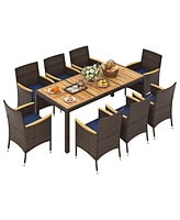 9 Piece Outdoor Dining Set with Acacia Wood Table Top