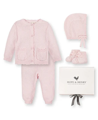 Hope & Henry Baby 5 Piece Organic Sweater Cable Cardigan, Legging, Hat, Bootie Boxed Gift Set