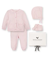 Hope & Henry Baby 5 Piece Organic Sweater Cable Cardigan, Legging, Hat, Bootie Boxed Gift Set