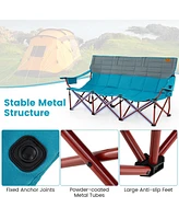 3 Person Folding Camping Chair with 2 Cup Holders Cotton Padding & Storage Bag