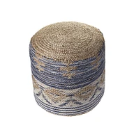 Woven Jute Ottoman for Extra Seating and Rustic Living Room Accent