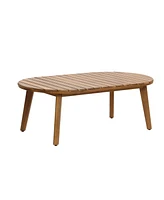 LuxenHome Outdoor Acacia Wood with Rope Sides Club Loveseat with Cushions and Coffee Table