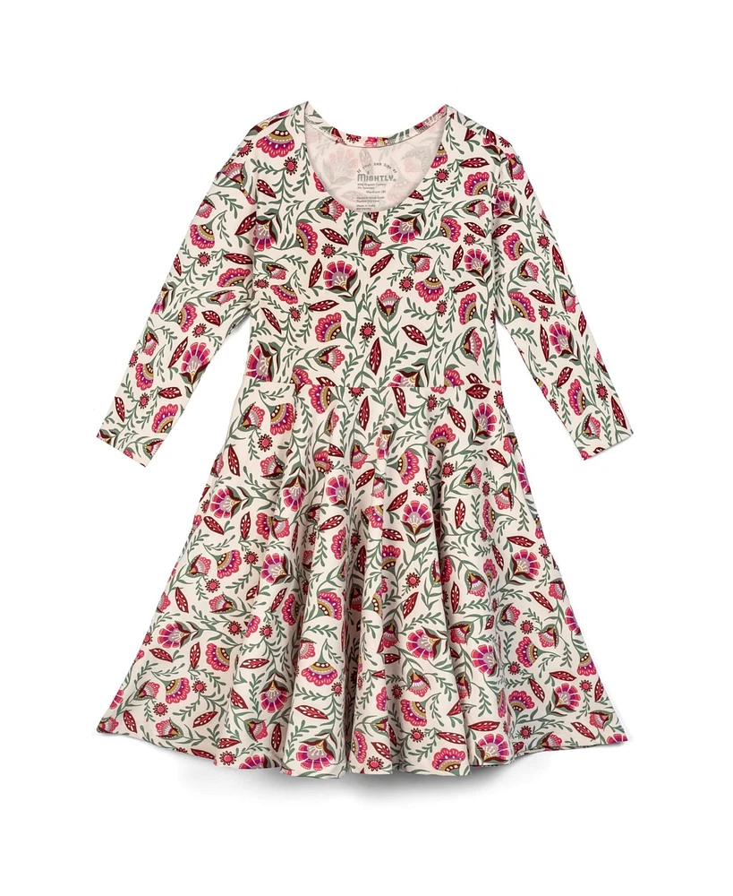 Mightly Girls Fair Trade Organic Cotton Print 3/4 Sleeve Twirl Dress