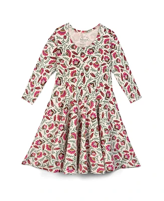 Mightly Girls Fair Trade Organic Cotton Print 3/4 Sleeve Twirl Dress