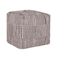 18" Brown Cotton Cube Geometric Pouf Ottoman