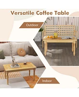 Patio Coffee Table with Solid Teak Wood Structure and Slatted Tabletop
