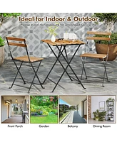 3 Piece Patio Acacia Wood Bistro Set with Slatted Seat and Tabletop-Brown