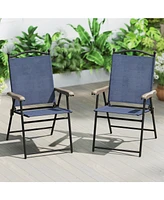 Set of 2 Patio Folding Sling Back Camping Deck Chairs