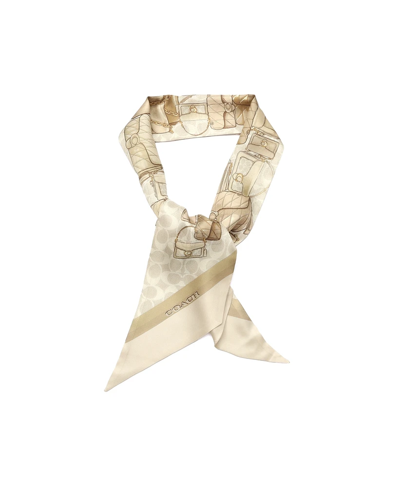Coach Stacked Tabby Bags Print Silk Skinny Scarf