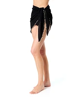 CeCe Women's Crochet Faux-Pearl Trim Sarong Swim Cover-Up