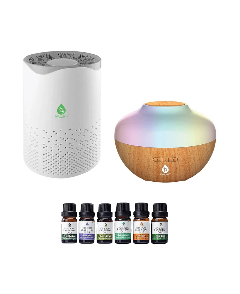 Pursonic Clean Air & Aromatherapy Bundle True Hepa Air Purifier, Essential Oil Diffuser & 6-Pack Essential Oils