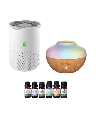 Pursonic Clean Air & Aromatherapy Bundle True Hepa Air Purifier, Essential Oil Diffuser & 6-Pack Essential Oils