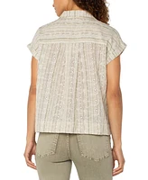 Liverpool Los Angeles Petite Striped Dolman-Sleeve Camp Shirt