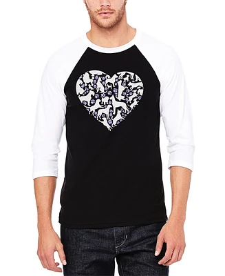 La Pop Art Men's Dog Heart Raglan Baseball Word T-Shirt