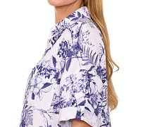 CeCe Women's Printed Cotton Collared Button-Front Shirt